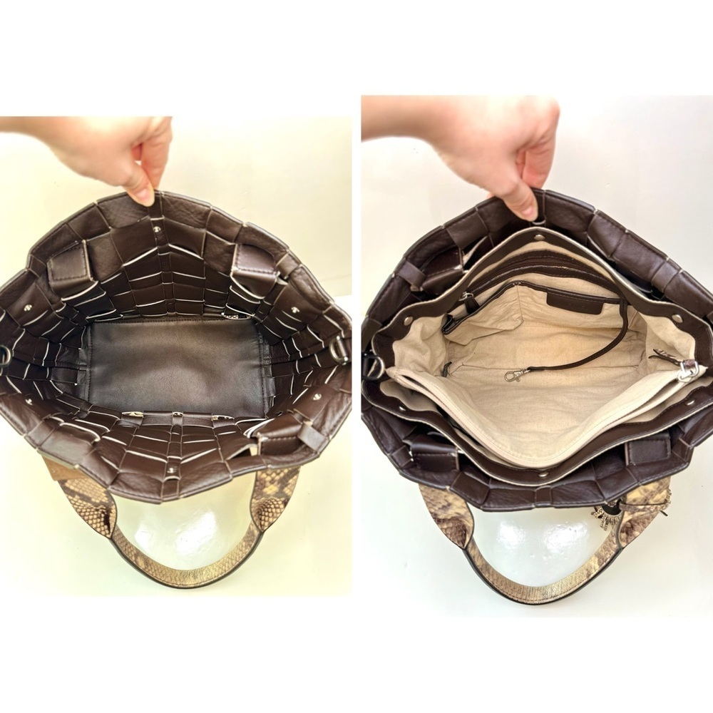 🐻 Michael Kors Snakeskin Patchwork Vivian Medium Tote — Natural/Dark Dune - Picture 9 of 17